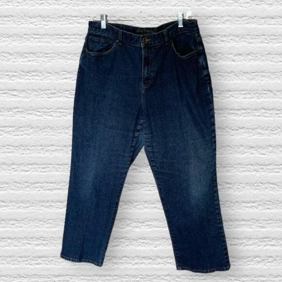 Lauren Jeans Co. Premium Blue Denim Straight Leg High Rise Jeans Size 14 Petite - Picture 2 of 11